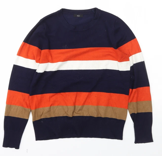 M&Co Womens Orange Scoop Neck Striped Viscose Pullover Jumper Size 12