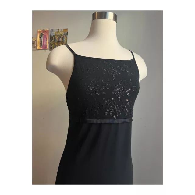 Vintage Black Gown Dress Floral Sparkle Bodice Womens Small 90's Y2K