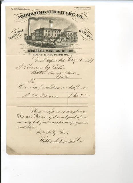 Antique 1879 WIDDICOMB FURNITURE CO Grand Rapids MI Letterhead