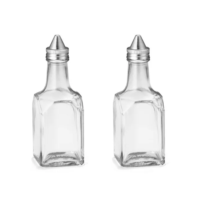 (Set of 2) 6-Ounce Olive Oil and Vinegar Cruet, Square Glass Dispensers