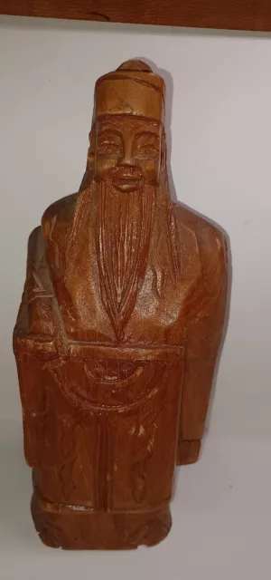 Hand Carved Vintage Wood Chinese Asian Monk Figure Statue