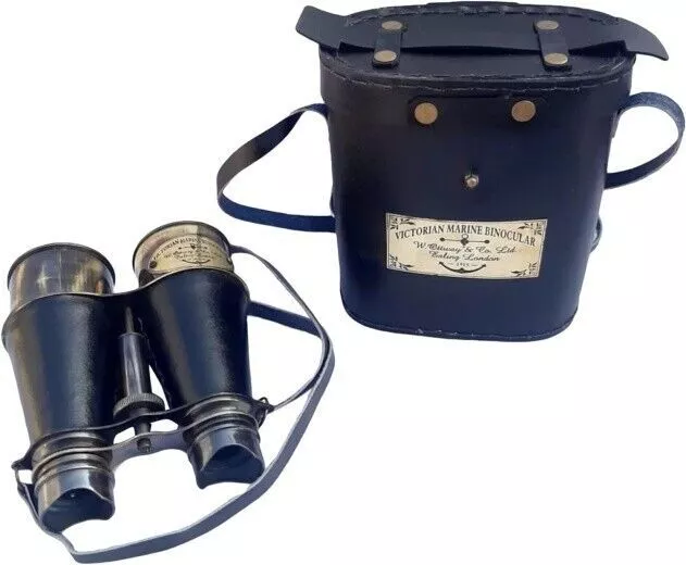 Binocular Victorian Marine Brass Leather Antique Case London Ant Replica 1915