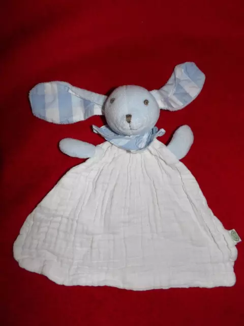 Doudou Plat BOUCHARA EURODIF Lapin Lange Blanc Carreau Bleu