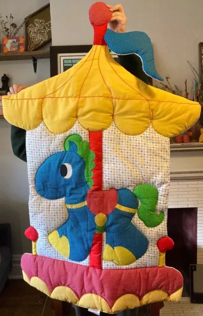 Vintage Calliope 80’s Quilted Nursery Wall Hanging Merry Go Round Carousel Horse