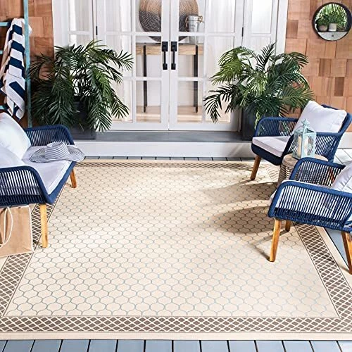 SAFAVIEH Courtyard Collection 6'7" x 9'6" Beige / Dark Beige CY7933 Indoor/ O...