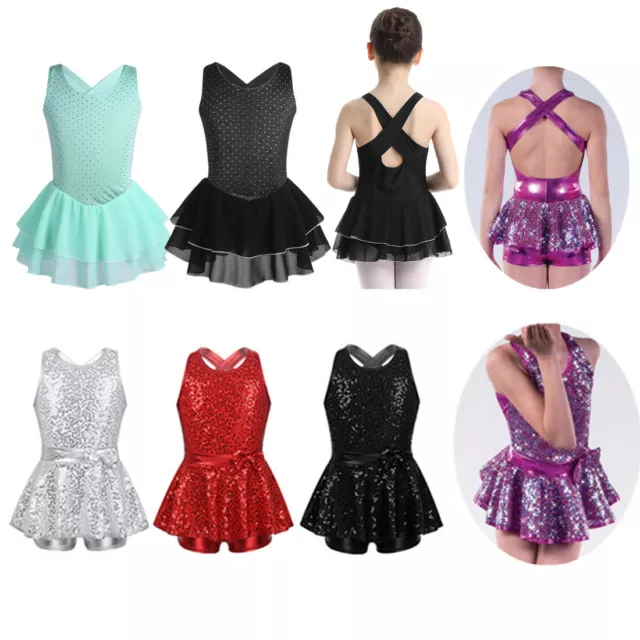 Kids Girls Jazz Modern Tap Dance Costume Ballet Skating Leotard Dress Dancewear