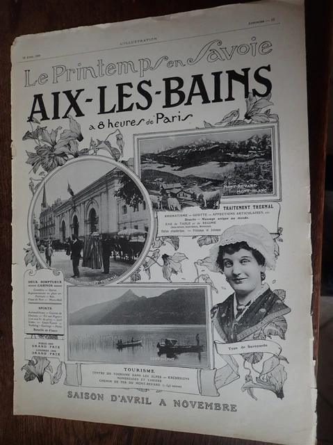 AIX LES BAINS saison d'avril à novembre publicité papier ILLUSTRATION 1909
