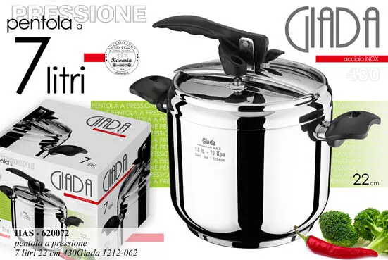 Casseruola Pentola A Pressione 7Lt Acciaio Inox Giada Effetto 22Cm