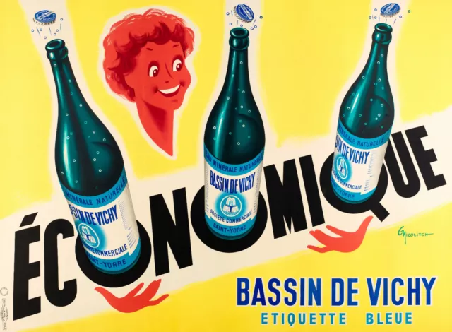 Affiche Originale - G. Nicolitch - Bassin de Vichy-St Yorre - Eau Minéral - 1953