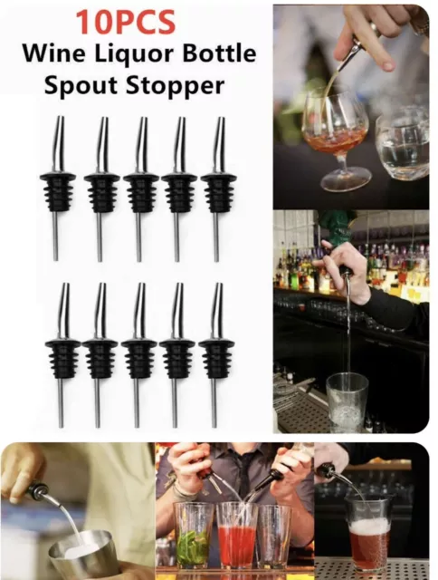 Set of 10 Stainless Steel Tapered Oil Spirit Liquor Bottle Freeflow Speed Pourer