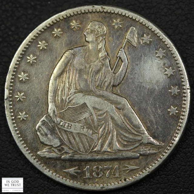 1874 S with Arrows Seated Liberty Silver Half Dollar 50C - Cleaned