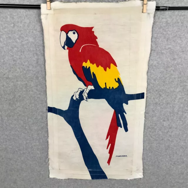 VTG MCM Rare 12 x 24 Marushka Parrot Macaw Screen Print Canvas Unframed