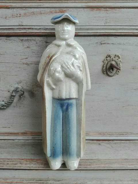 Ancienne Bouteille Grès Flammé Personnage Berger Mouton Goût Denbac Metenier