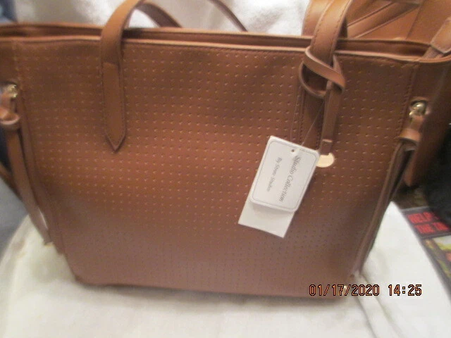 NEW Straw Studio Collection Perforated Tote Bag Purse NWT Brown Faux Leather