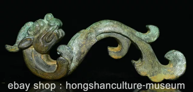 2" Old Chinese Bronze Ware Tang Dynasty Dragon Beast hook Statue Pendant