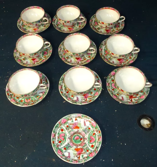 9 ANTIQUE CHINESE 19/20th Rose Medallion Porcelain Coffee Cups & 10 ...