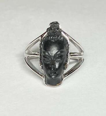 Vintage 1960's New Old Stock Blackamoor Ring in Rhodium-plated Sterling Silver