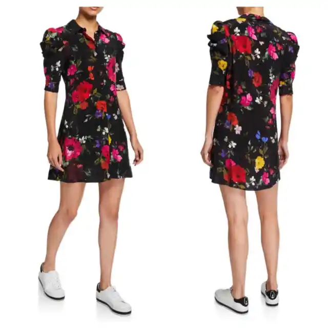 Alice + Olivia Jem Floral Gathered Puff Sleeve Shirtdress Large