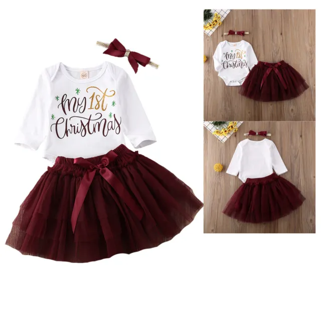 Christmas Newborn Baby Girls My 1st Outfits Romper Tops+ Tulle Skirt Dress Set