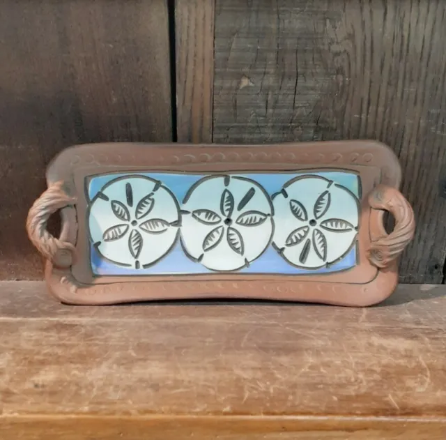 Handcrafted Studio Pottery Tray Sand Dollars Beach Sealife Ocean Signed Stas