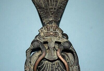 Old Brass Kaliya Naag Doorbell Five Headed Snake Myth Antique Door Knocker HK215 3