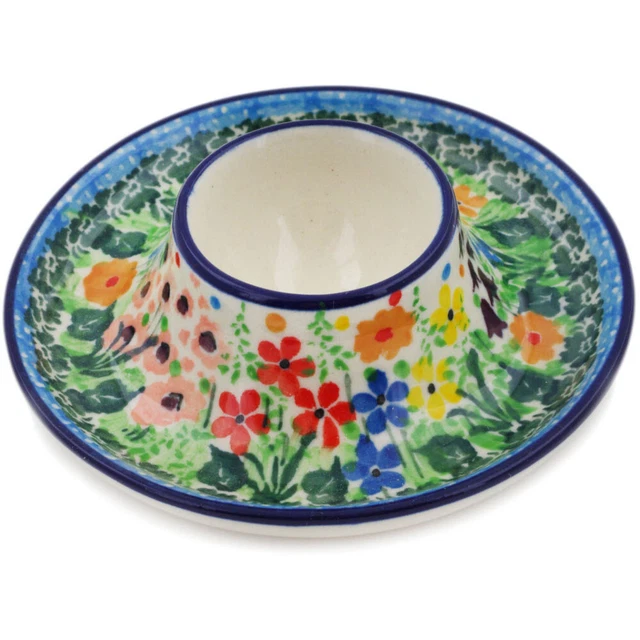 Polish Pottery Egg Holder 4" Ceramika Artystyczna Colors Of The Wind UNIKAT