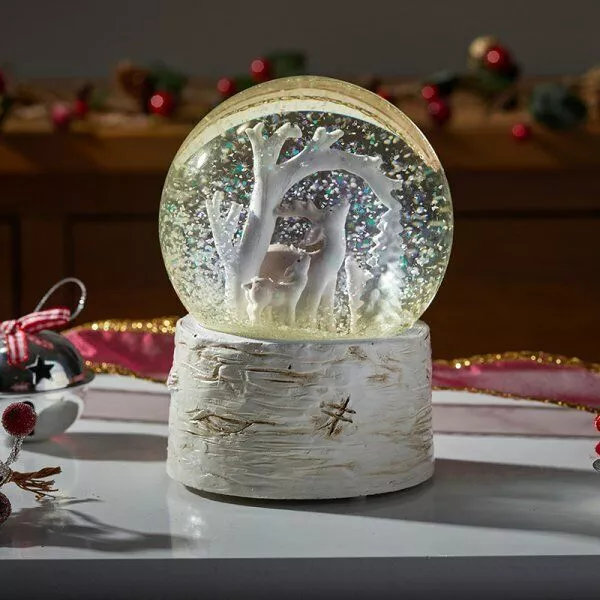 Christmas LED Musical Snow Globe Winter Wonderland Reindeer Colour Changing 10cm