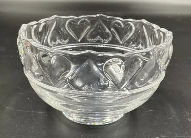 Tiffany & Co Vintage Crystal Heart Pedestal Bowl Hearts 5” Signed