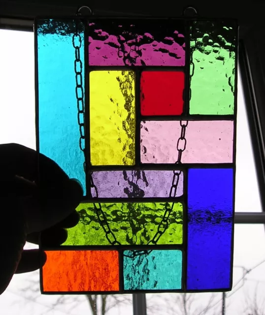 Stained Glass Panel Abstract Geometric Suncatcher Handmade in England