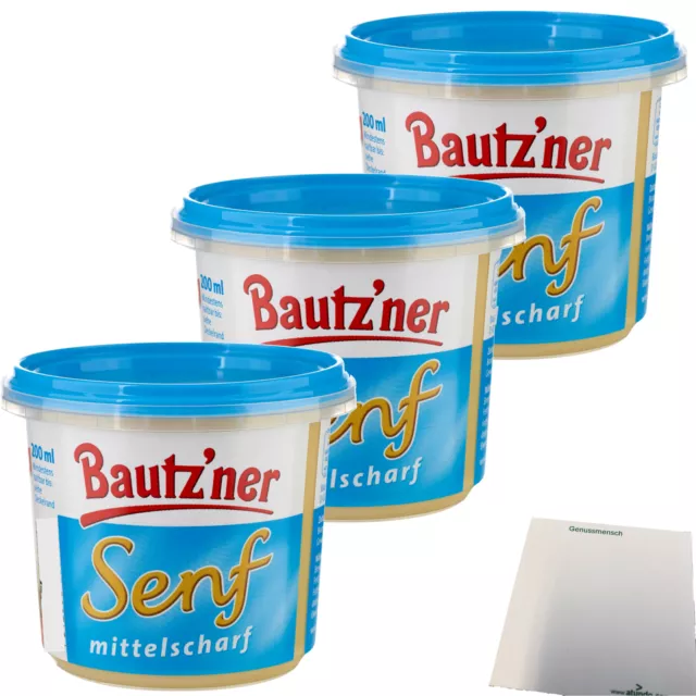 Bautzner Senf mittelscharf Rezeptur seit 1955 3er Pack 3x200ml Dose + usy Block