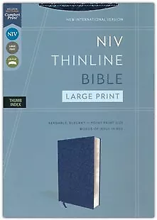 NIV Large-Print Thinline Bible---soft leather-look, navy (indexed)