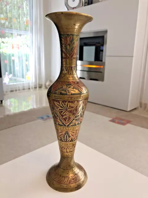 Filigran ziselierte Messing Vase, Vintage, Kunsthandwerk, Indien 70-80 Jahre