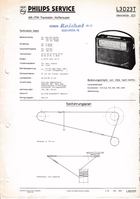 Service Manuel D'Instructions pour Philips L3 D23 T, Henriette 323