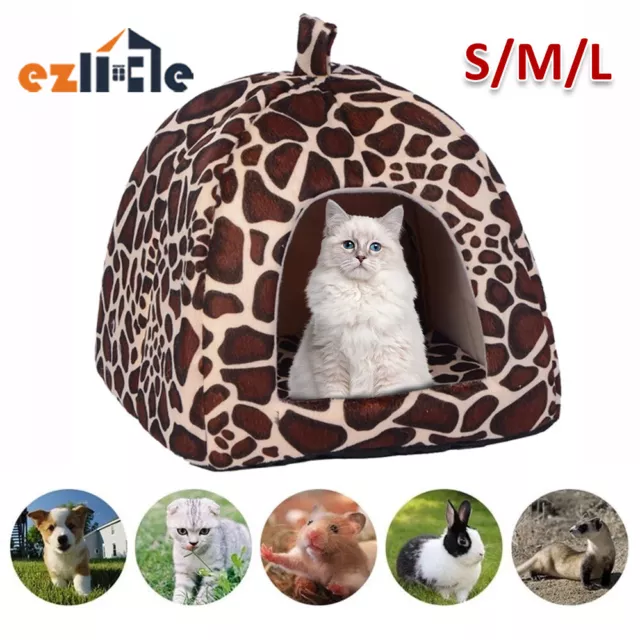 Pet Dog Cat House Kennel Soft Igloo Bed Cave Puppy Doggy Fashion Warm Cushion