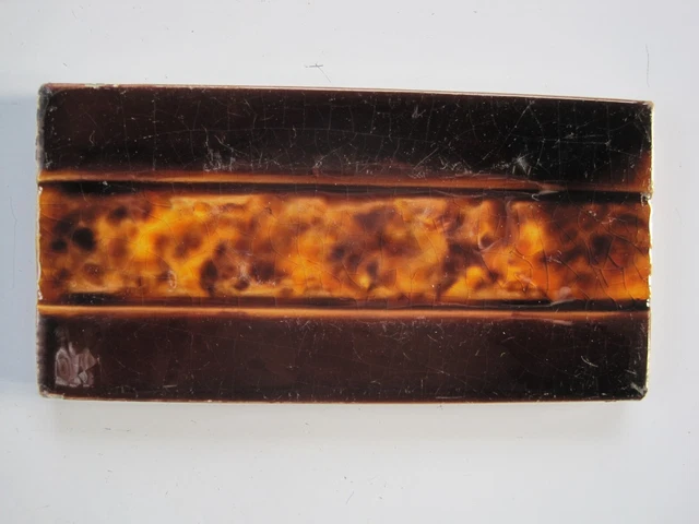 Antique Majolica Glazed 6" X 3"  Border/ Spacer Tile  - Brown / Orange