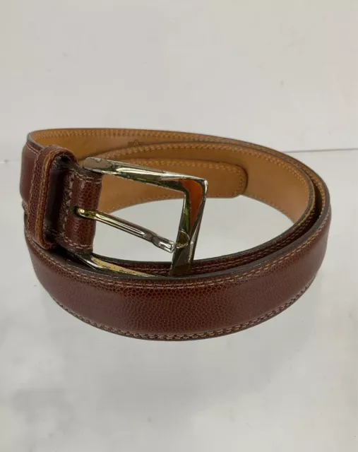 Martin Dingman Brown Textured Italian Calfskin Leather Belt 34 USA