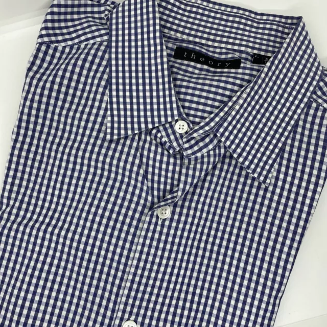 Theory Men's White & Blue Plaid Long Sleeve Button Up Shirt Size XL