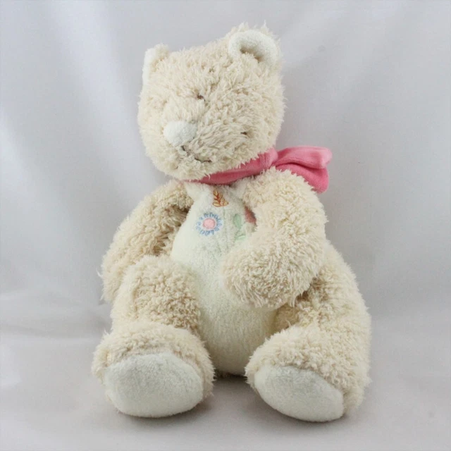 Doudou chat ours beige blanc rose fleur BENGY 30 cm - 18426