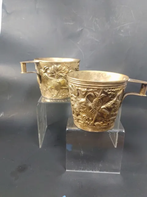 Vtg Vapheio Mycenaean Museum Replica Ritual Cup Bull Copper Brass 50's Hand Made