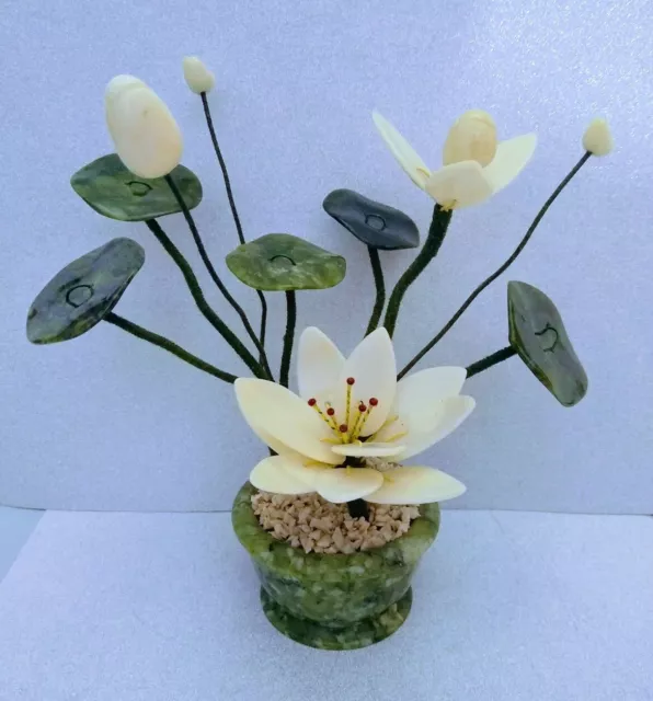 Vintage Chinese Carved Jade Stones Flowers Decoration Piece