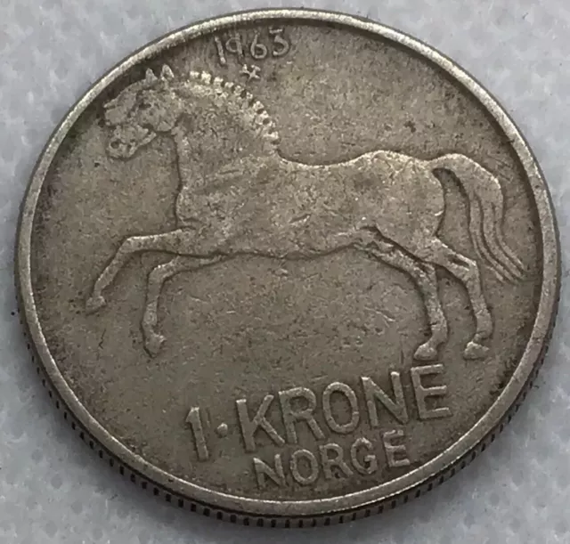 Norway / Norge 1 Krone Coin 1963, Horse Noweigian