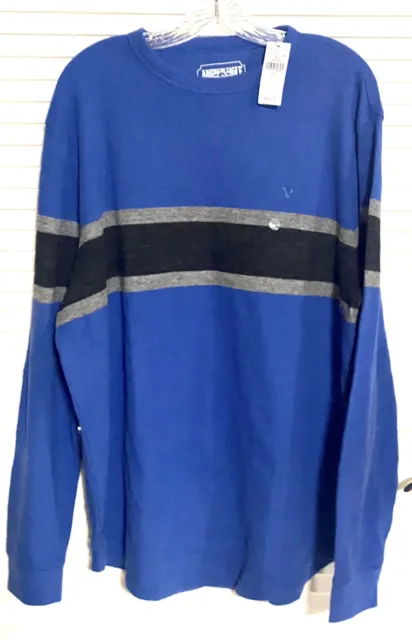 American Eagle Thermal Shirt Men's Sz XL Classic Fit Long Sleeve Blue/black NWT