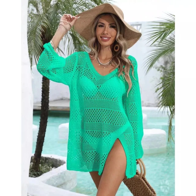 Camicia Da Spiaggia Lunga Con Bottoni, Scollo A V - 3