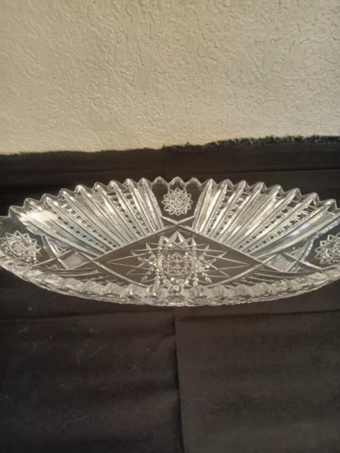 Bowl Oval American Brilliant Star Cut Glass Large