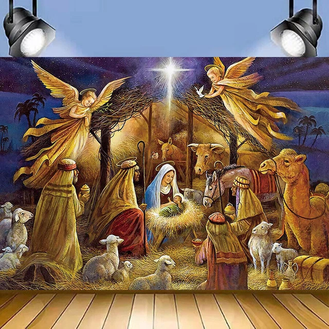 CHRISTMAS NATIVITY BACKDROP Jesus Nativity Scene Banner Backdrop Holy