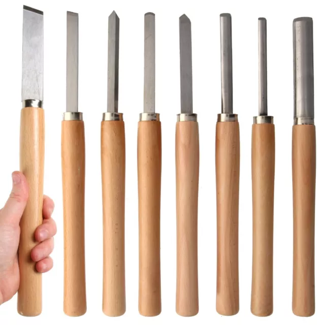 8pc WOOD TURNING CHISEL SET Steel Lathe Spear Woodworking Carving Hand Tools UK