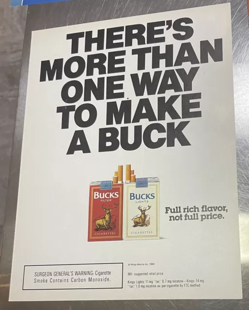 1990 Bucks Cigarettes Ad There's more than one way to make a Buck