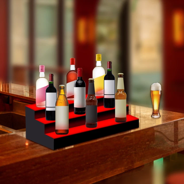24" 3 Step LED 7 Color Lighted Glowing Liquor Bottle Display Shelf Home Bar Rack