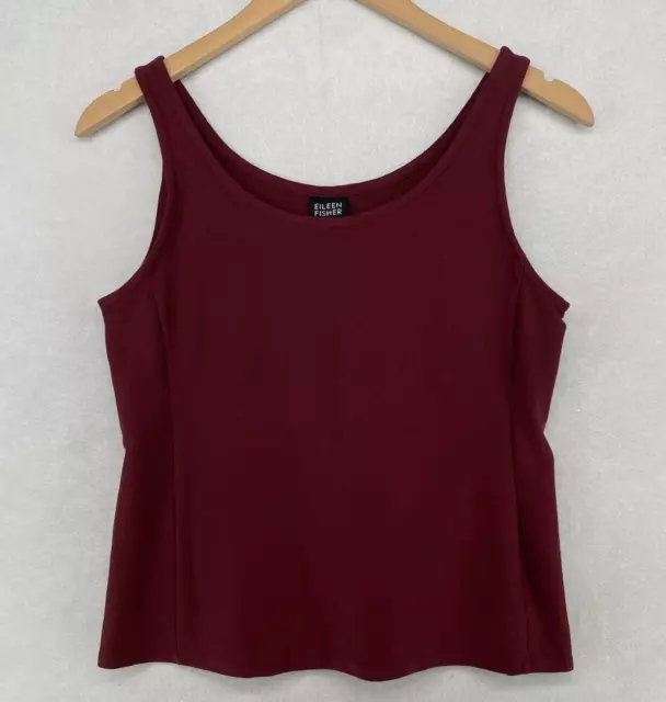 EILEEN FISHER Tank Top S Washable Stretch Crepe Scoop Neck Sleeveless Maroon USA