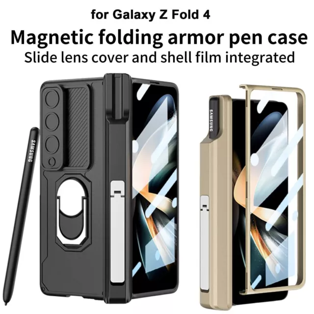 Fr Samsung Galaxy Z Fold5/4/3 Armor Stand Magnetic Hinge Slide Camera Case+S Pen 2